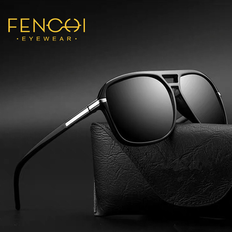 FENCHI-파일럿 편광 선글라스, 남성용 UV400 고품질 블랙 스퀘어 레트로 선글라스 코팅 렌즈 운전 안경